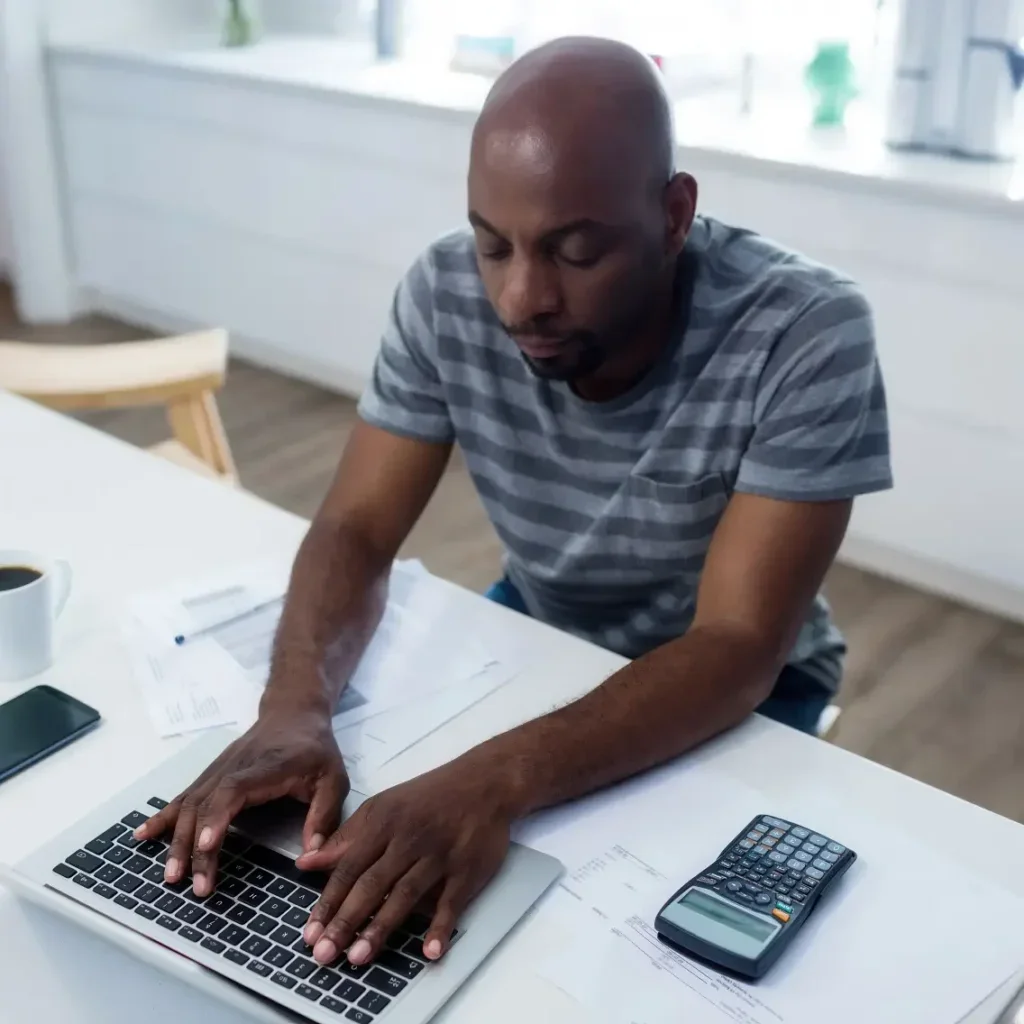 Man entering data on a laptop computer.